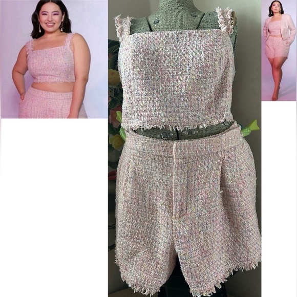 Eloquii Pants - ELOQUII PINK RAINBOW CONFETTI TWEED, RAW EDGE SHORTS. FULLY LINED, RAW EDGE Sz22